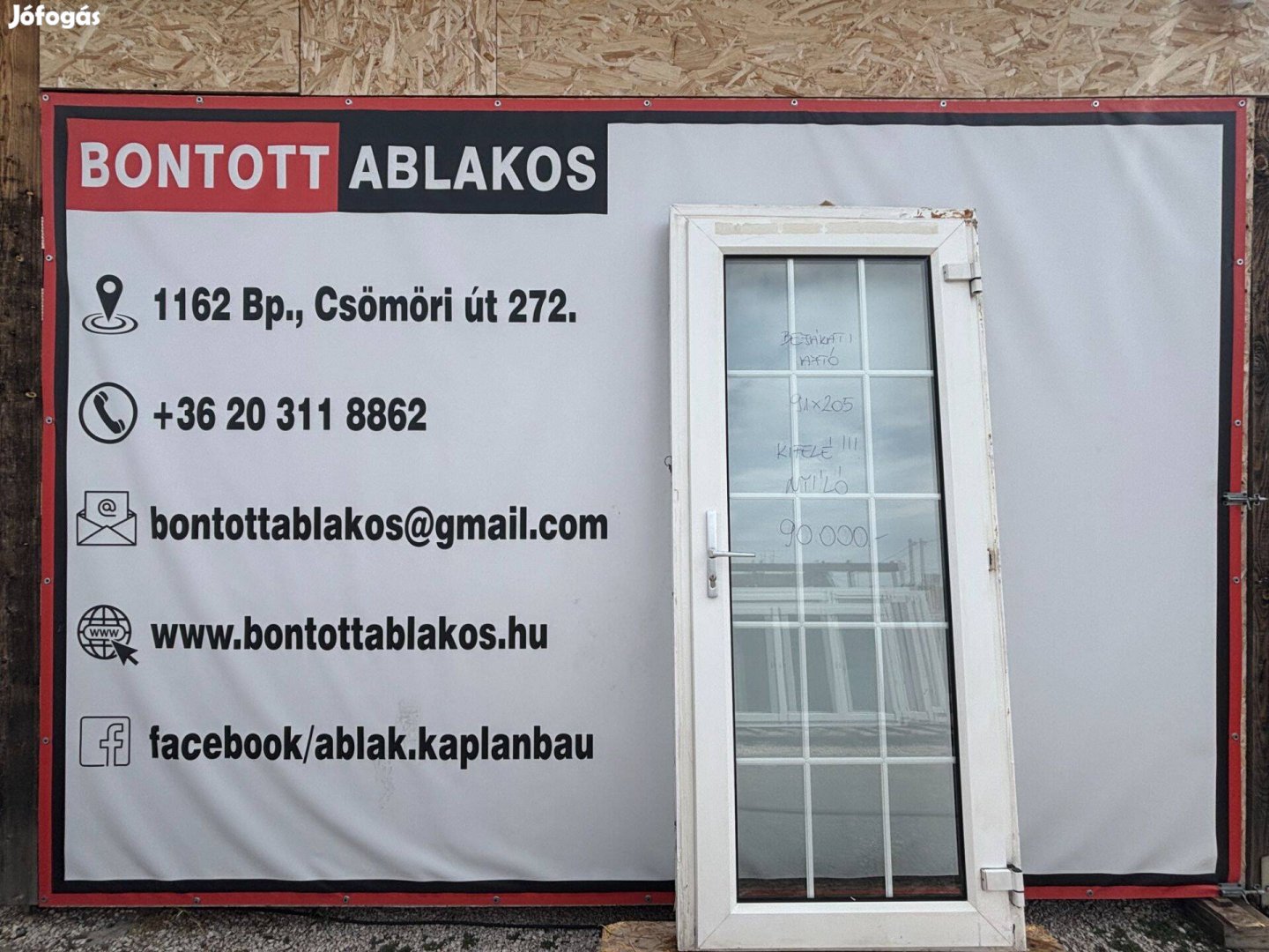 Bontott hőszigetelt üveges ajtó kifelé nyíló 91x205 ára: 90.000,- Ft