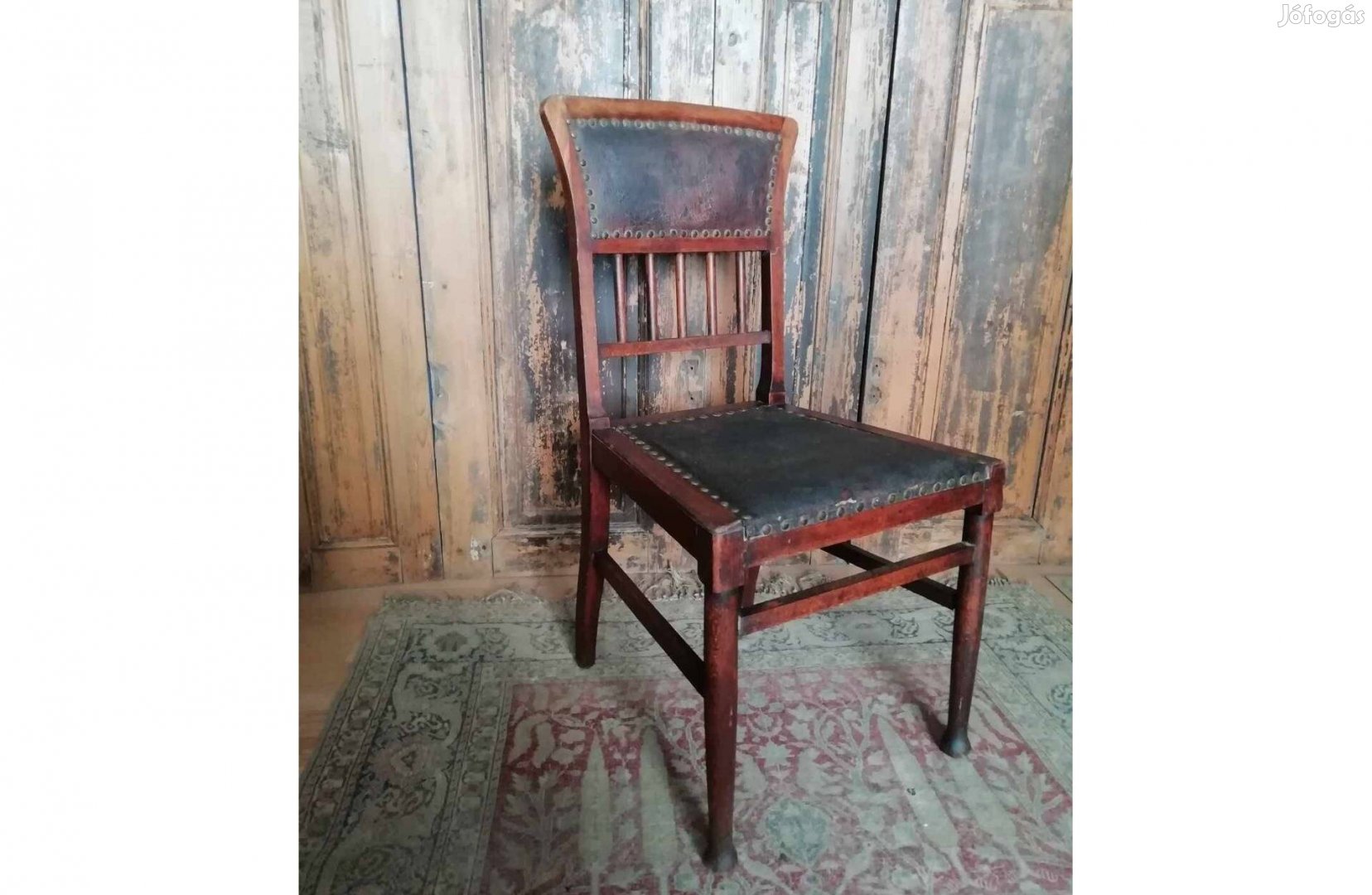 Bőr szék, antik bőrkárpitos szék, tisztítva, kezelve keményfa szék