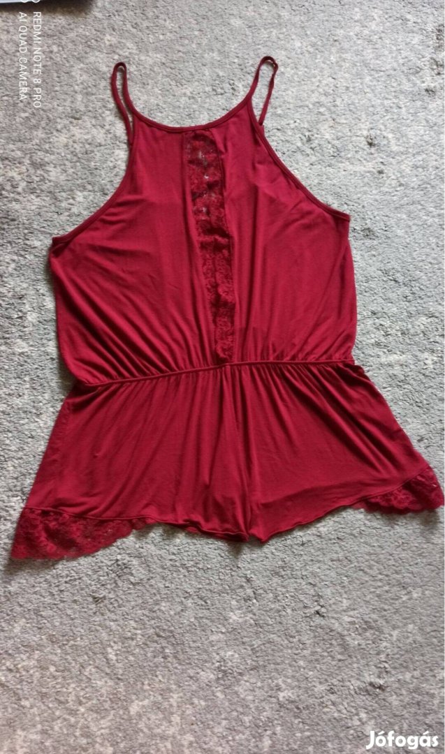 Bordó csipkés pántos baby doll, overál