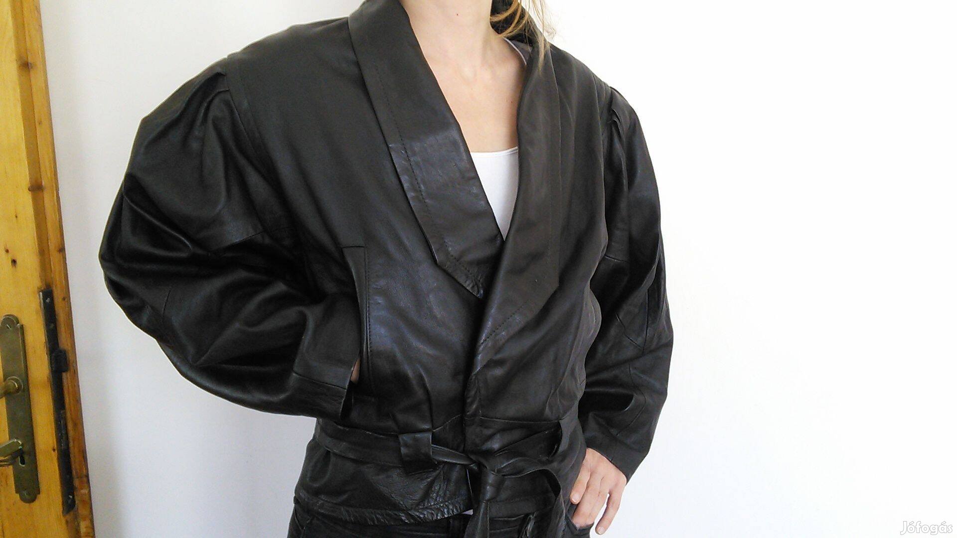 Bőrdzseki bőr női dzseki fekete M M-es bőrkabát kabát denevérujjú