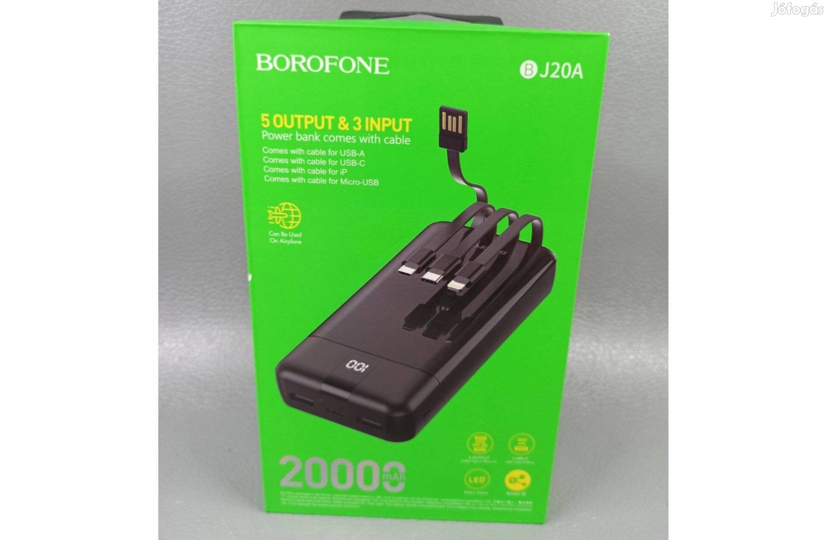 Borofone külső akkumulátor (BJ20A, 20000mAh, power bank) Új