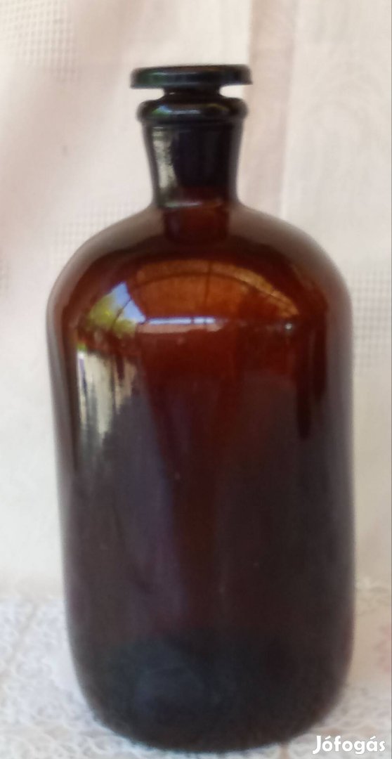 Borostyán színű csiszolt dugós patikai üveg, folyadéküveg 1000 ml