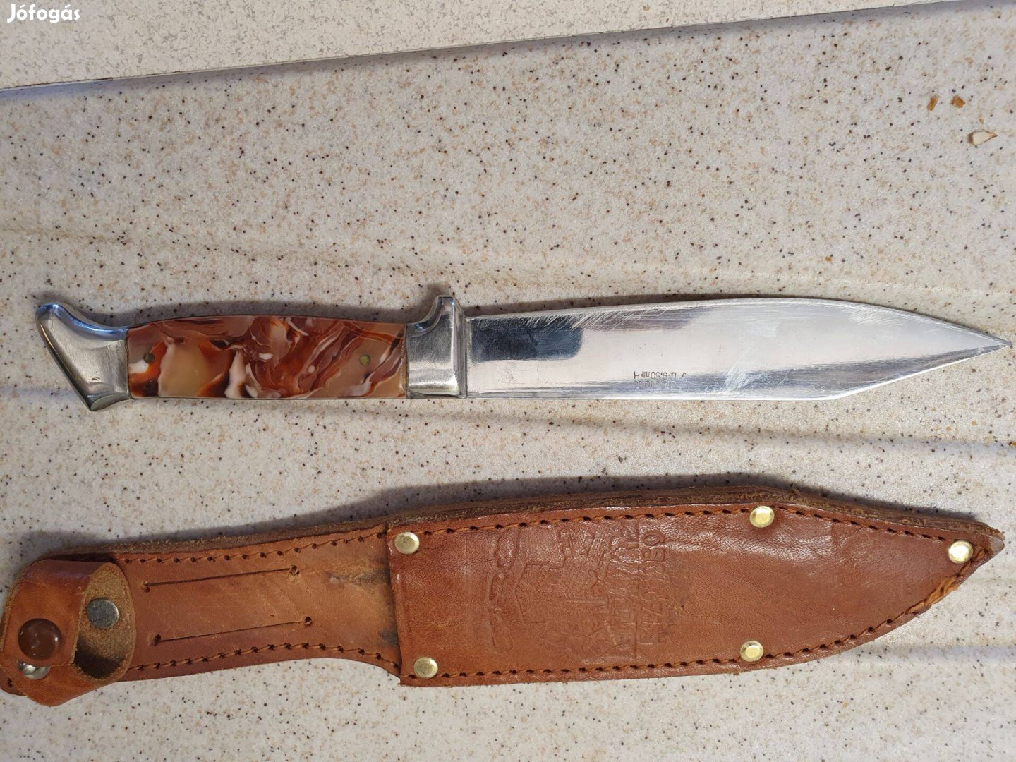 Borotvaéles Szovjet vadásztőr valódi bőr tokkal