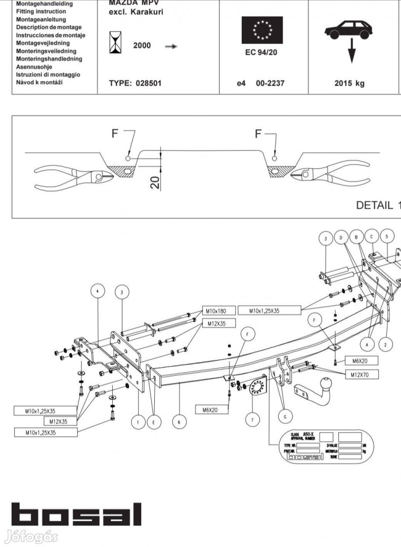 Bosal 028-501 vonóhorog készlet Mazda Mpv II 1999-2006 ig