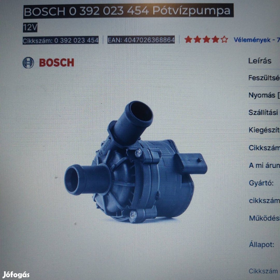 Bosch 0 392 023 454 Pótvízpumpa 12V VW csoport 