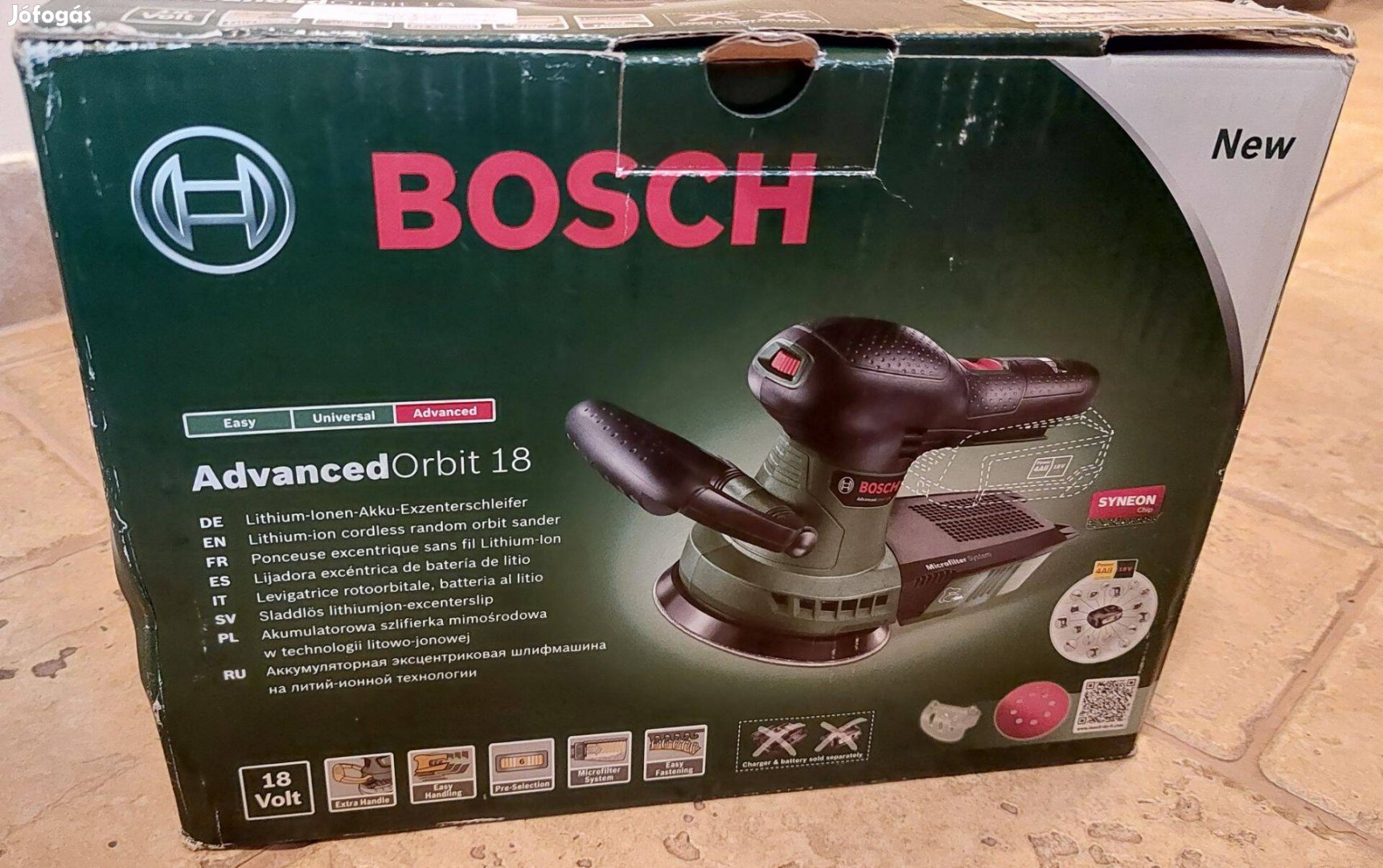 Bosch Advancedorbit 18 akkus, (Új) excenter csiszoló, polírozó