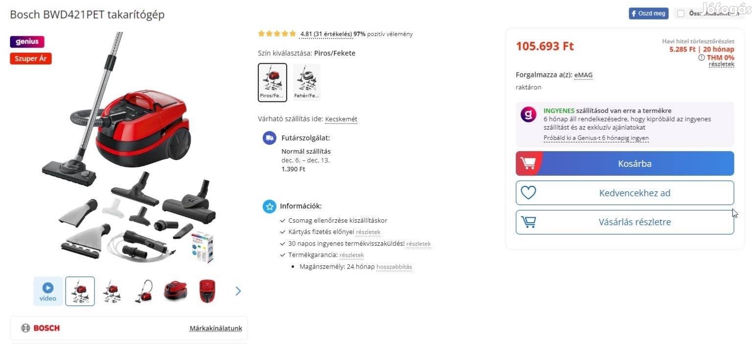 Bosch BWD421 PET Takarítógép