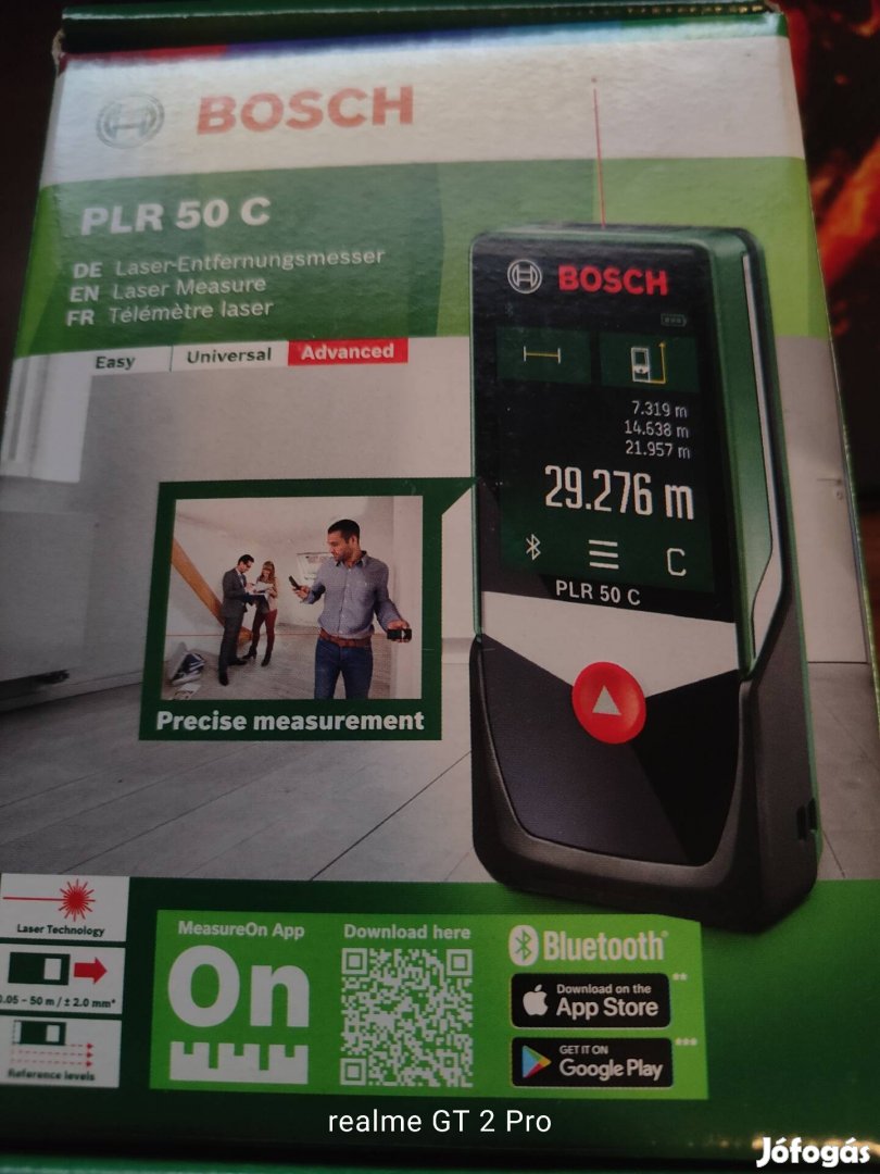 Bosch PLR50C Lézeres távolságmérő -0,05 -50m,Bluetooth,színes érintőké