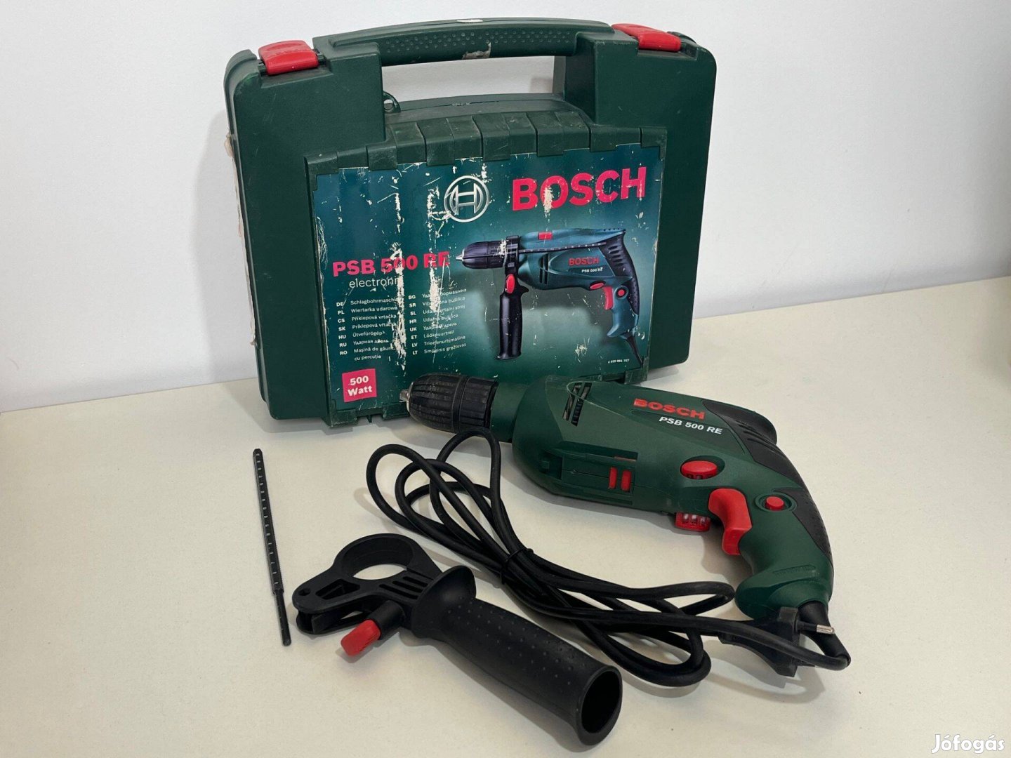 Bosch PSB 500 RE ütvefúró és csavarozó gyári dobozában, tartozékokkal