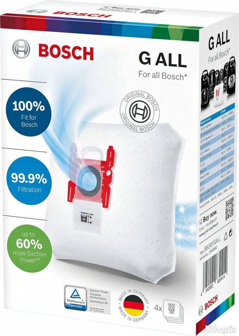 Bosch PowerProtect porszívó porzsákok, 4 db, 99,9%-os finompor-szűrés