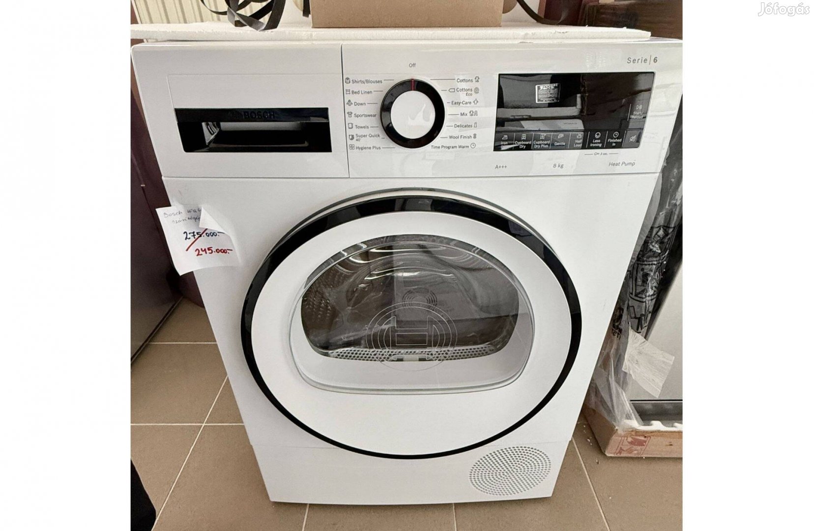 Bosch Wqg233D0BY Hőszivattyús szárítógép,A+++,8kg(275e.helyett)