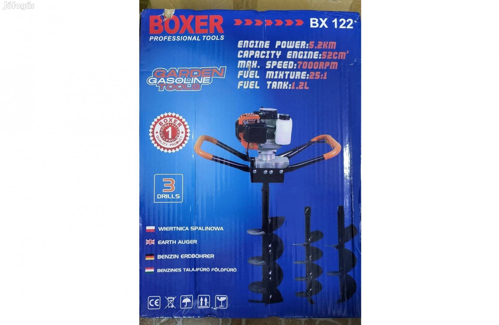 Boxer benzines benzinmotoros talajfúró földfúró lyukfúró 5,2LE 52cm3