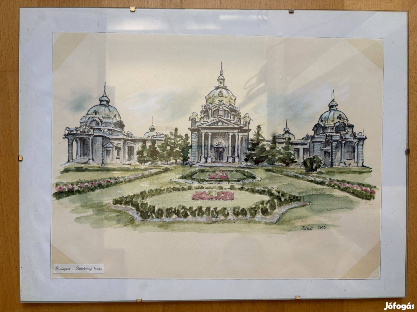 Bp. Széchenyi fürdő akvarell, szignózott R. Hédi, 2003,