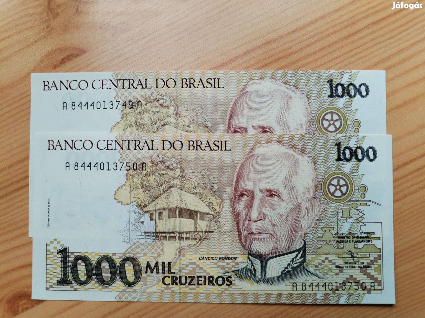 Brazil 1000 Mil cruzeiros 1990-es sorszámkövető 2 db