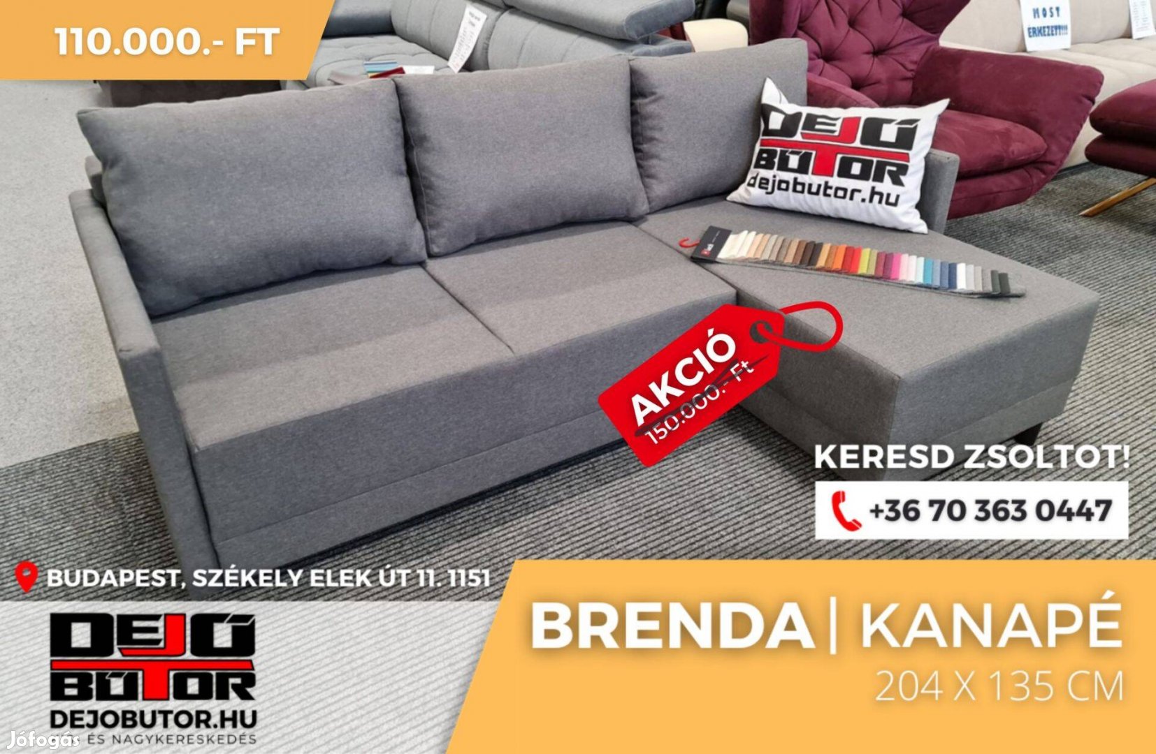 Brenda rugós sarok kanapé ülőgarnitúra 204x135 cm ágyazható szürke