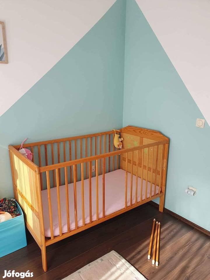 Brendonos, fa, 70140 cm rácsos kiságy kókusz matraccal eladó