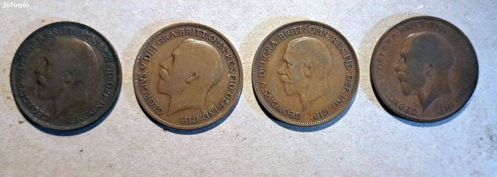 Brit 1 Penny V. György 4 db bronz érme