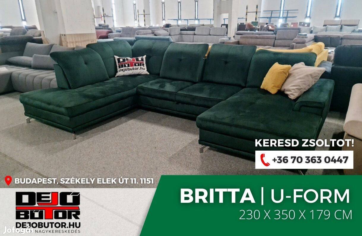 Britta rugós sarok kanapé ülőgarnitúra 230x355x179 cm ualak zöld