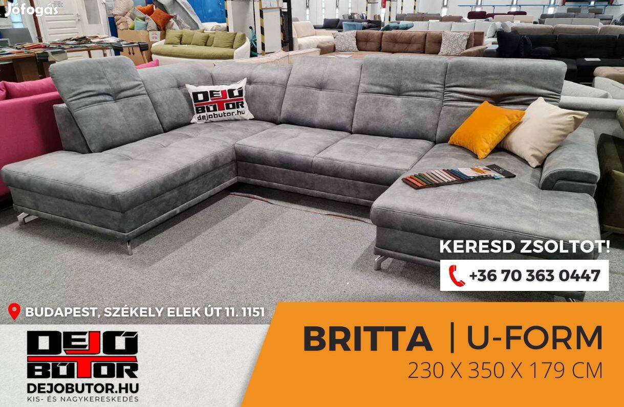 Britta sarok gray kanapé ülőgarnitúra 230x355x179 cm ágyazható ualak