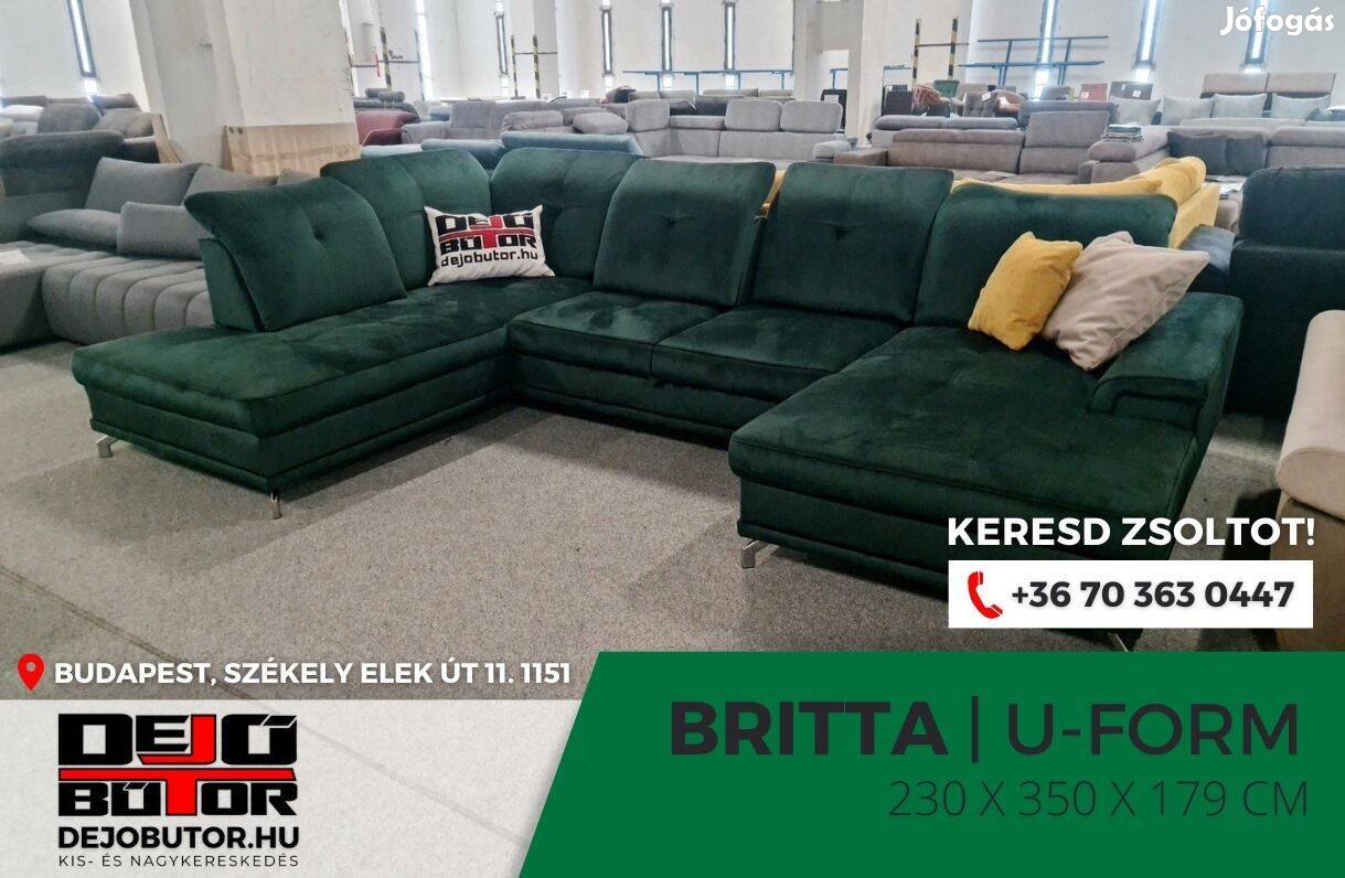 Britta sarok zöld kanapé rugós ülőgarnitúra 230x350x179 cm ualak
