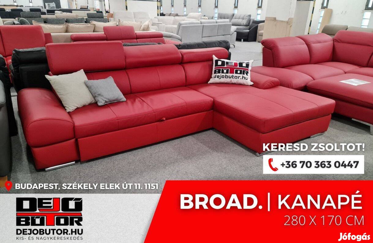 Broadway kanapé 280x170 cm ülőgarnitúra valódi bőr ágyazható piros