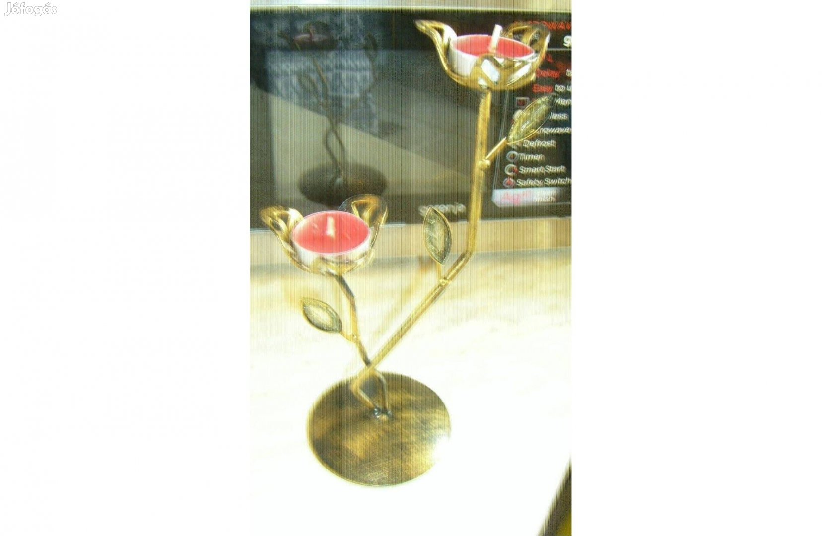 Bronz hatású fém gyertyatartó 27 cm magas - Új
