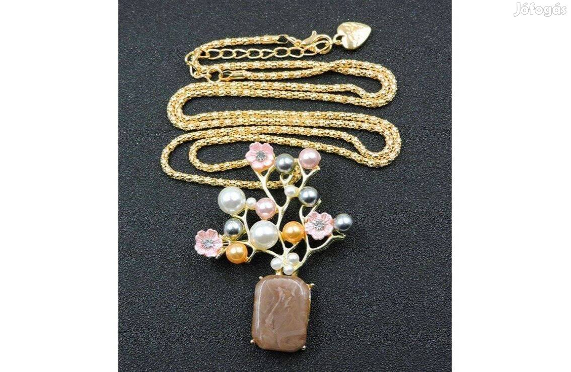 Bross, kitűző BNY12 - Gyöngyös faág medál nyaklánccal