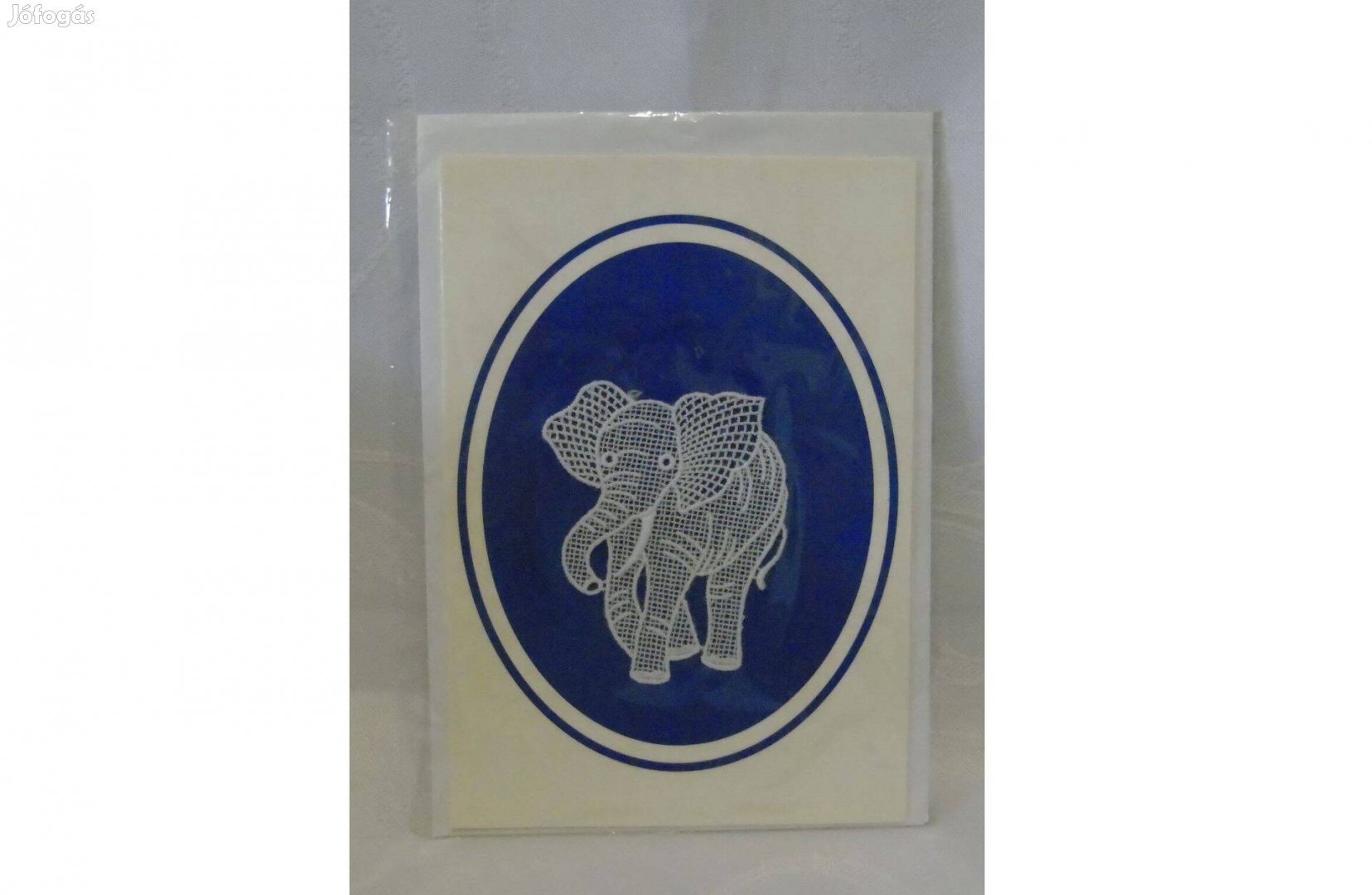 Brugge csipkekép ovális kék alapon elefánt csipkekép