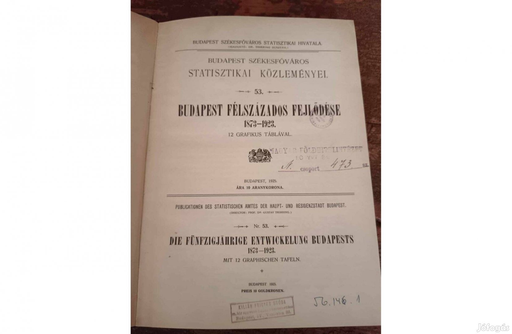 Budapest félszázados fejlődése 1873-1923 ,Statisztikai