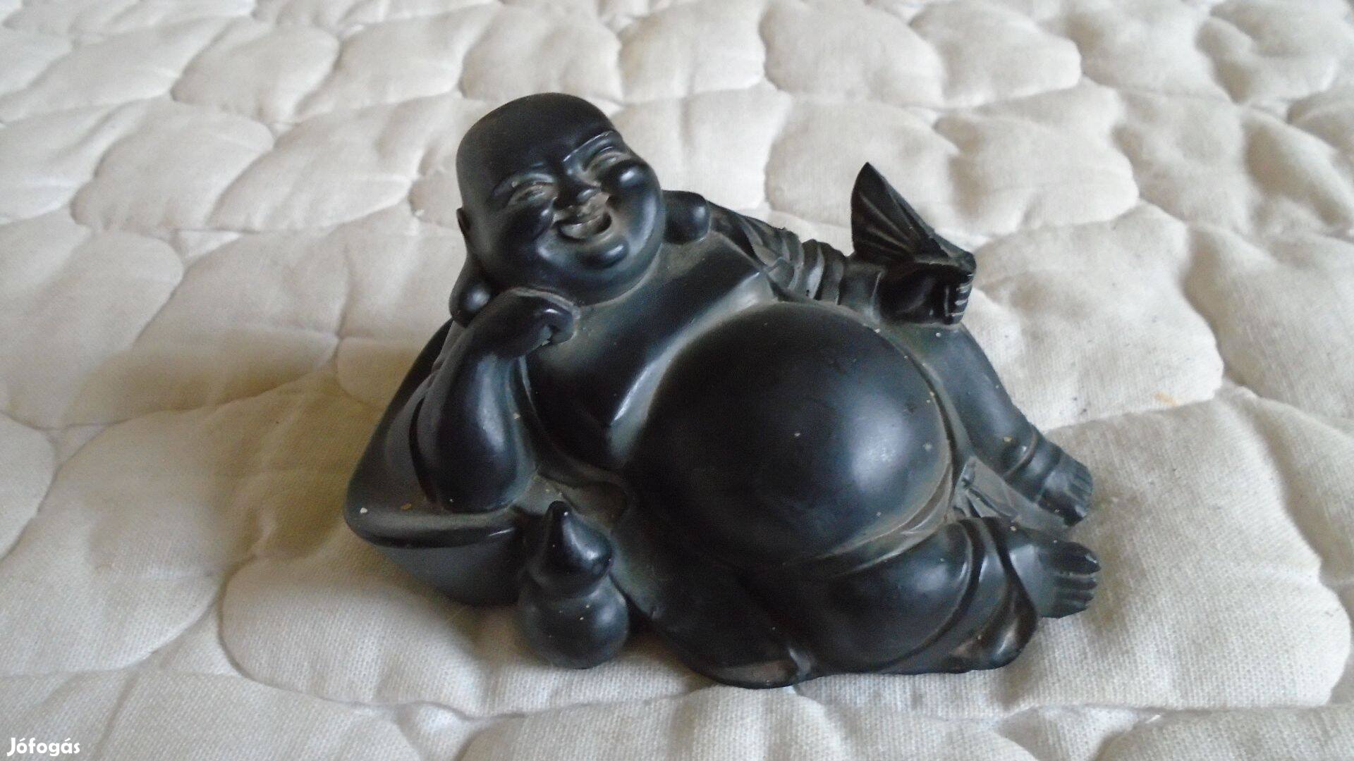 Buddha szobor - fekete színű, agyag-kerámia - újszerű állapotú