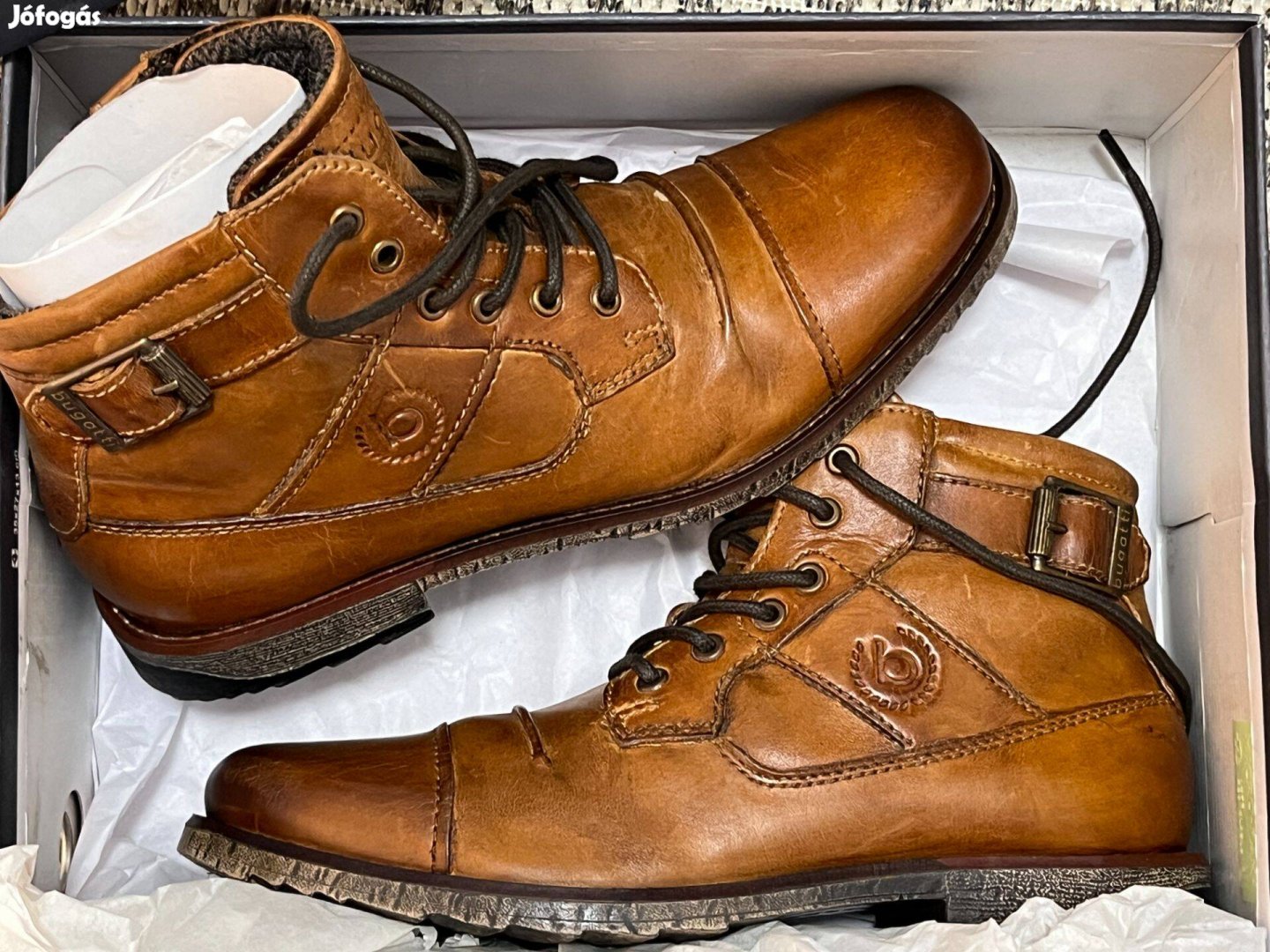 Bugatti Cognac 6300 Marcello férfi fűzős bőr bakancs cipő - Új - 43
