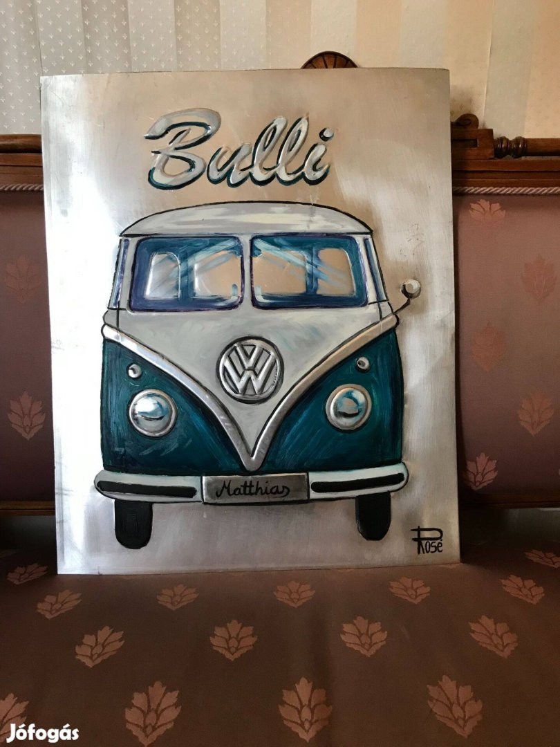 Bulli - Matthias - Rosé aláírással, fémlemezen Volkswagen autó, 55x45