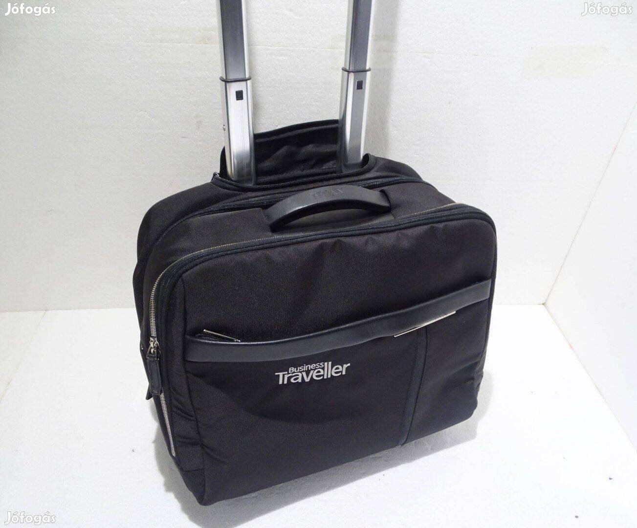 Business Traveller utazó bőrönd gurulós táska kézipoggyász fekete