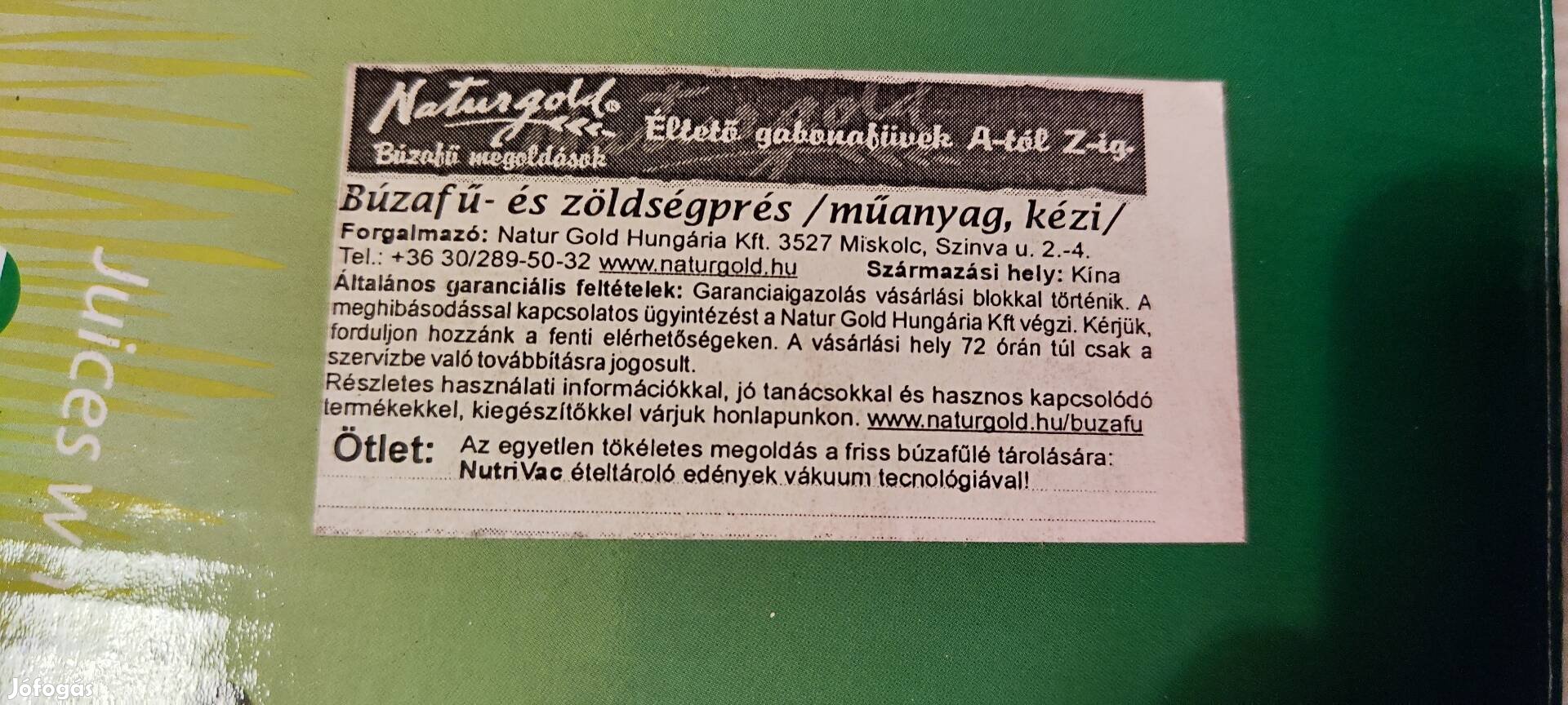 Búzafű és Zöldségprés 