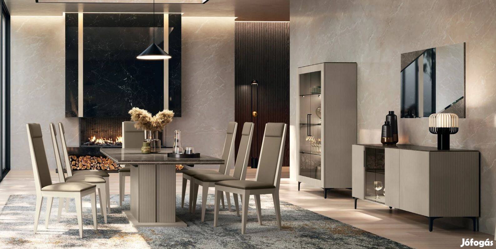 CA - Lusso bézs-márvány modern olasz étkező és nappali