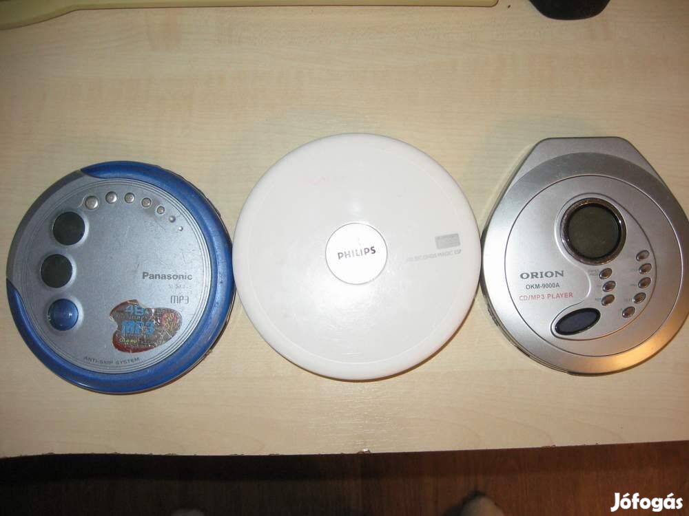 CD Lejátszó Mp3-as 3db Discman hibásak egyben Panasonic Philips Orio