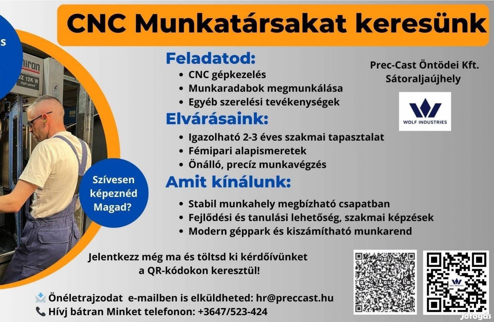 CNC munkatársakat keresünk
