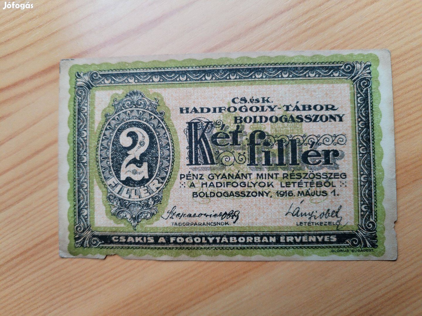 CS és K Hadifogolytábori pénz Boldogasszony 1916-os 2 fillér