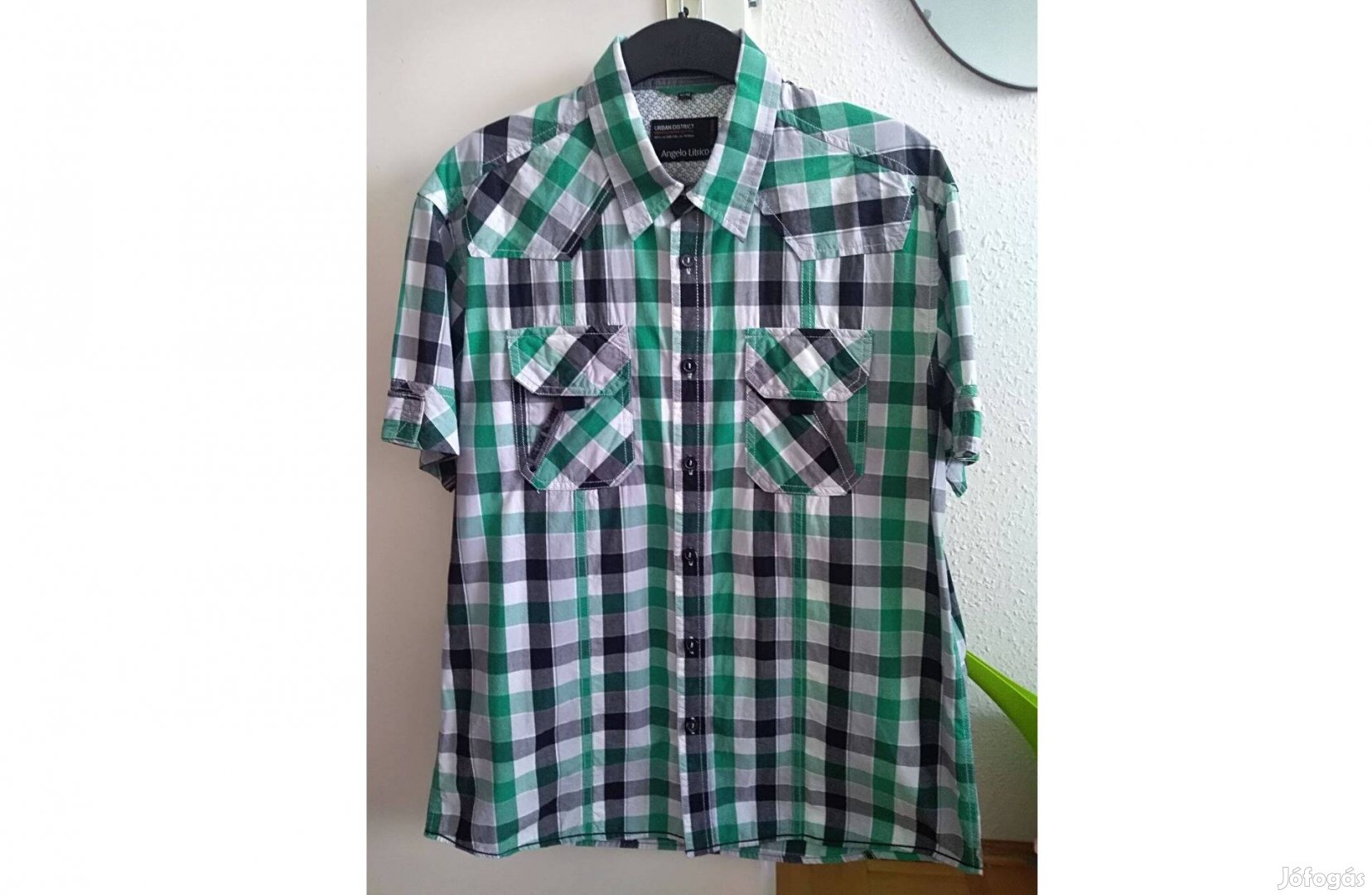 C&A Angelo Litrico márkás rövidujjú zöld kockás ing (41/42, L méret)