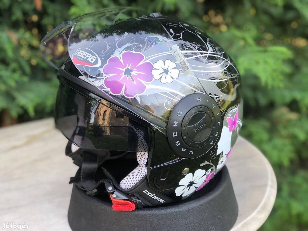 Caberg Riviera V2 bukósisak Xxs-es, fekete és virágos. Ingyen Foxpost!