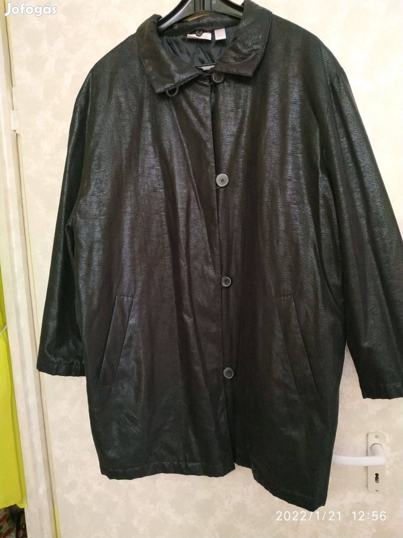 Canda fekete hasított bőr hatású extra nagy méretű kabát 54-es