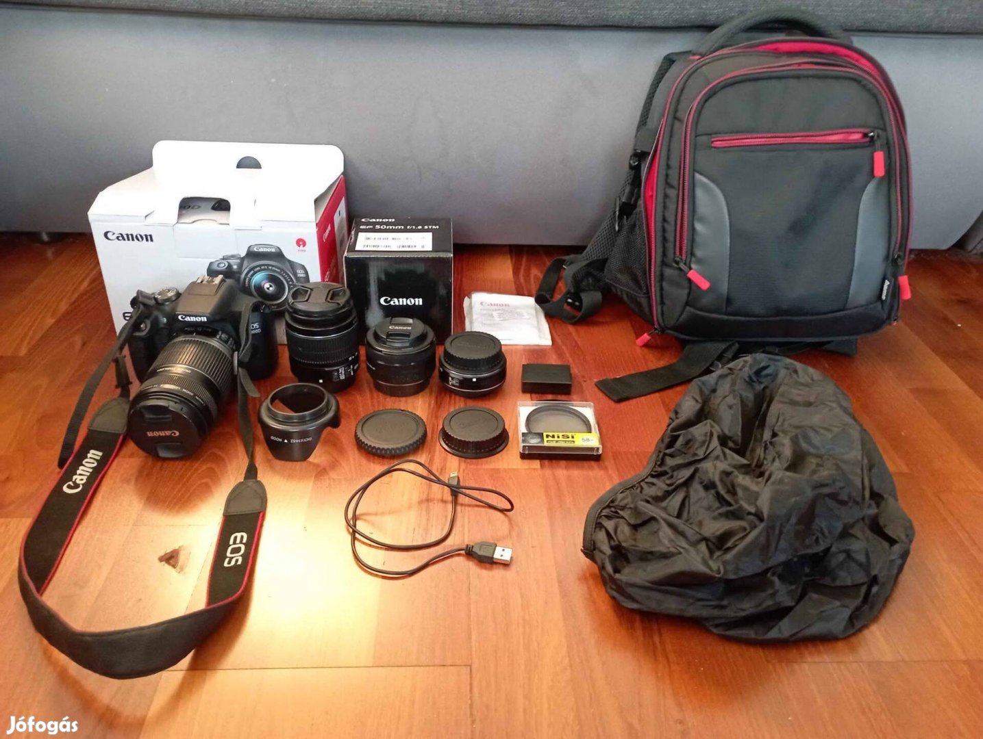 Canon 2000D + 4 objektív + táska + kiegészítők