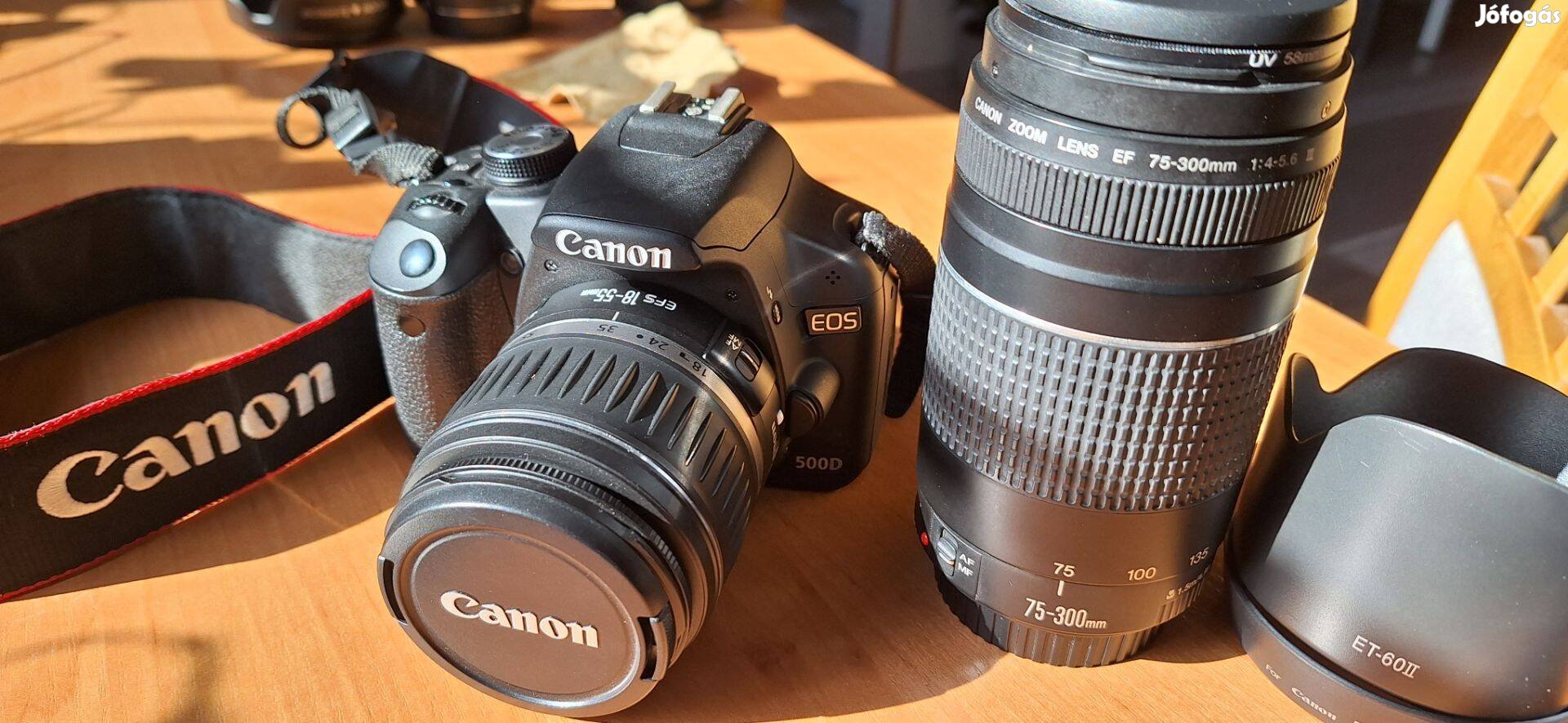 Canon 500D 2db gyári objektívvel, táskával eladó