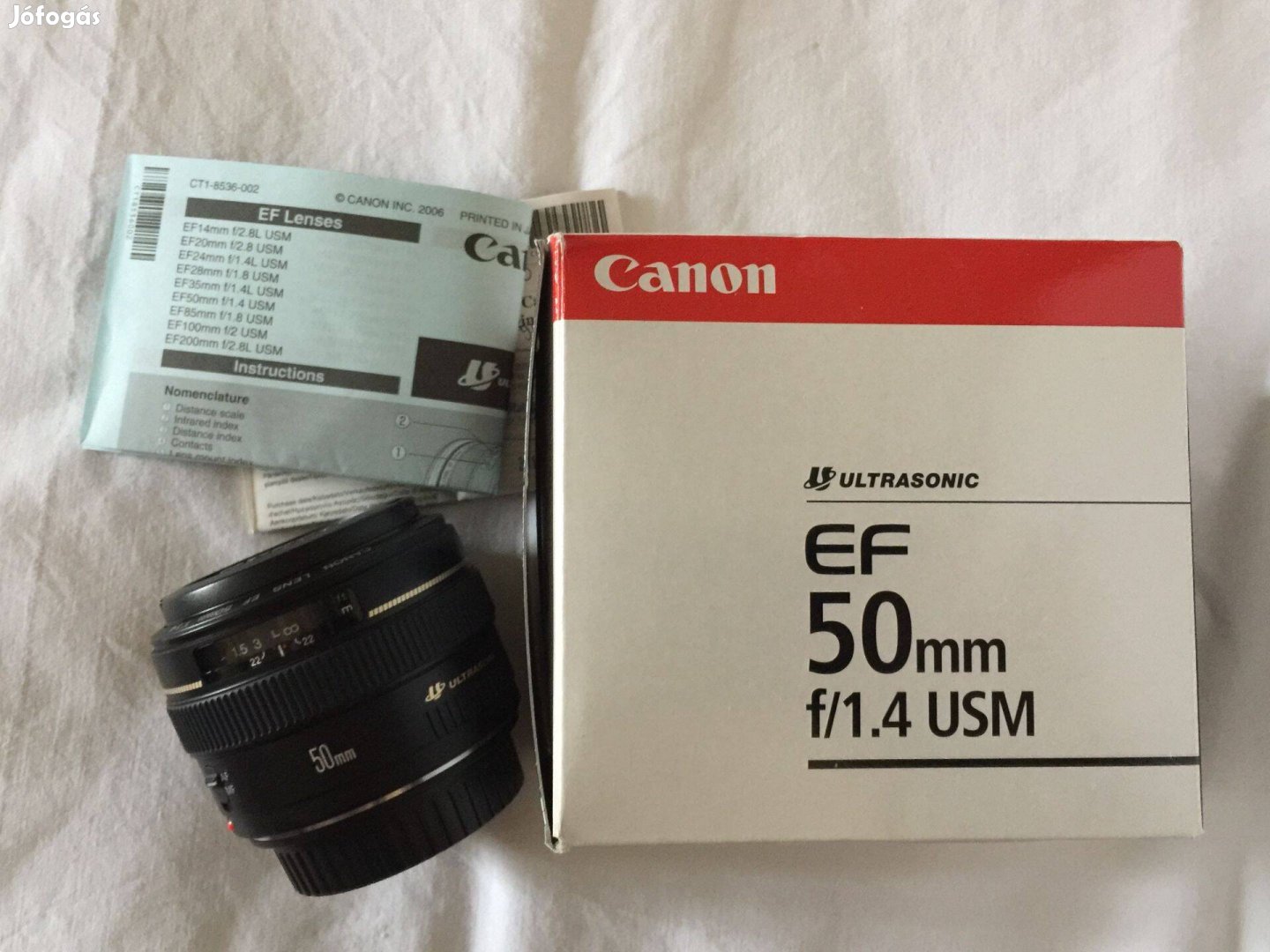 Canon EF 1.4/50 USM objektív dobozában, papírjaival eladó