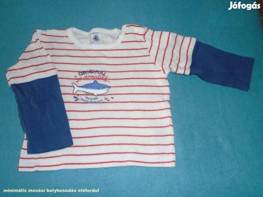 Cápa mintás csíkos hosszú ujjú felső 12 hó méret 74