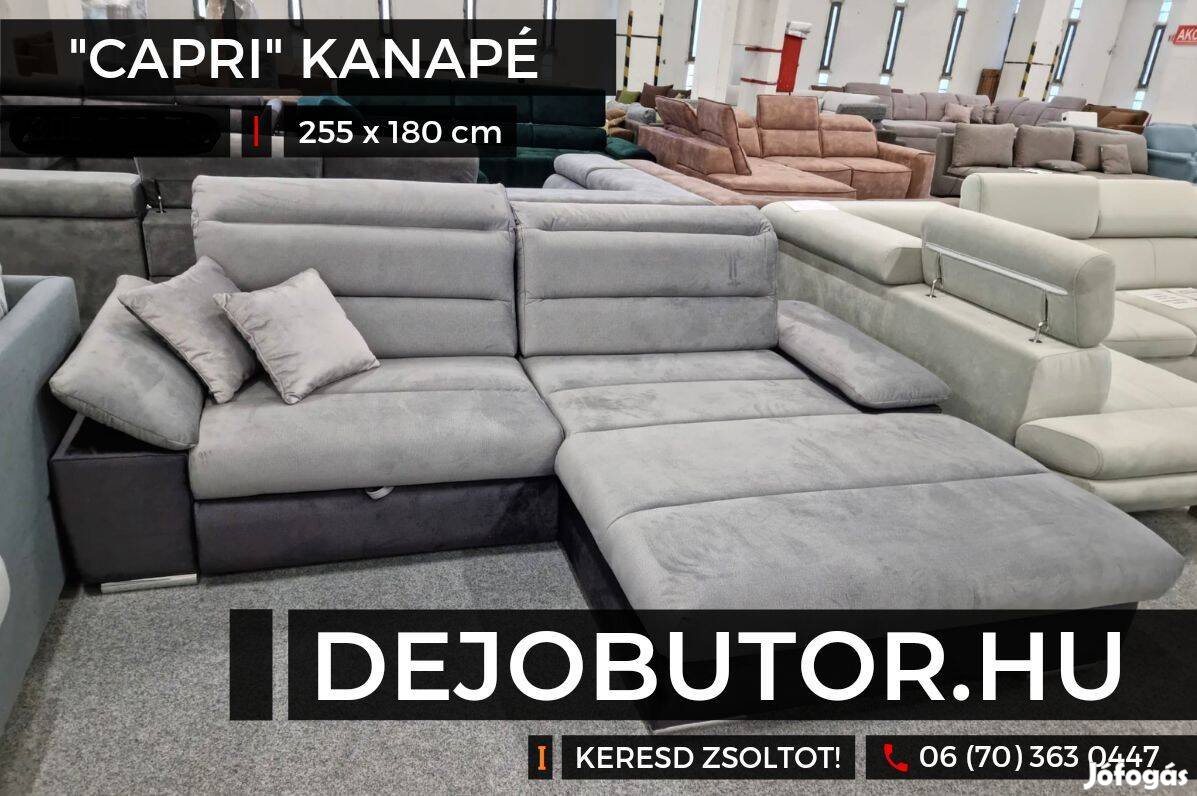 Capri 90 sarok kanapé ülőgarnitúra 255x180 cm rugós ágyazható gray