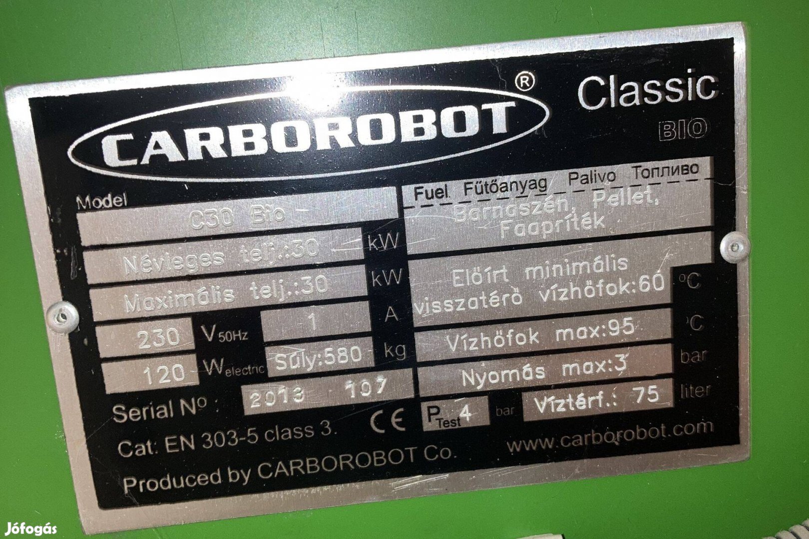 Carborobot C30BIO típusú meleg vizes automatikus pellet kazán