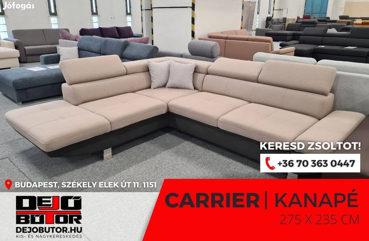 Carrier sarok rugós bézs kanapé ülőgarnitúra 275x235 cm ágyazható