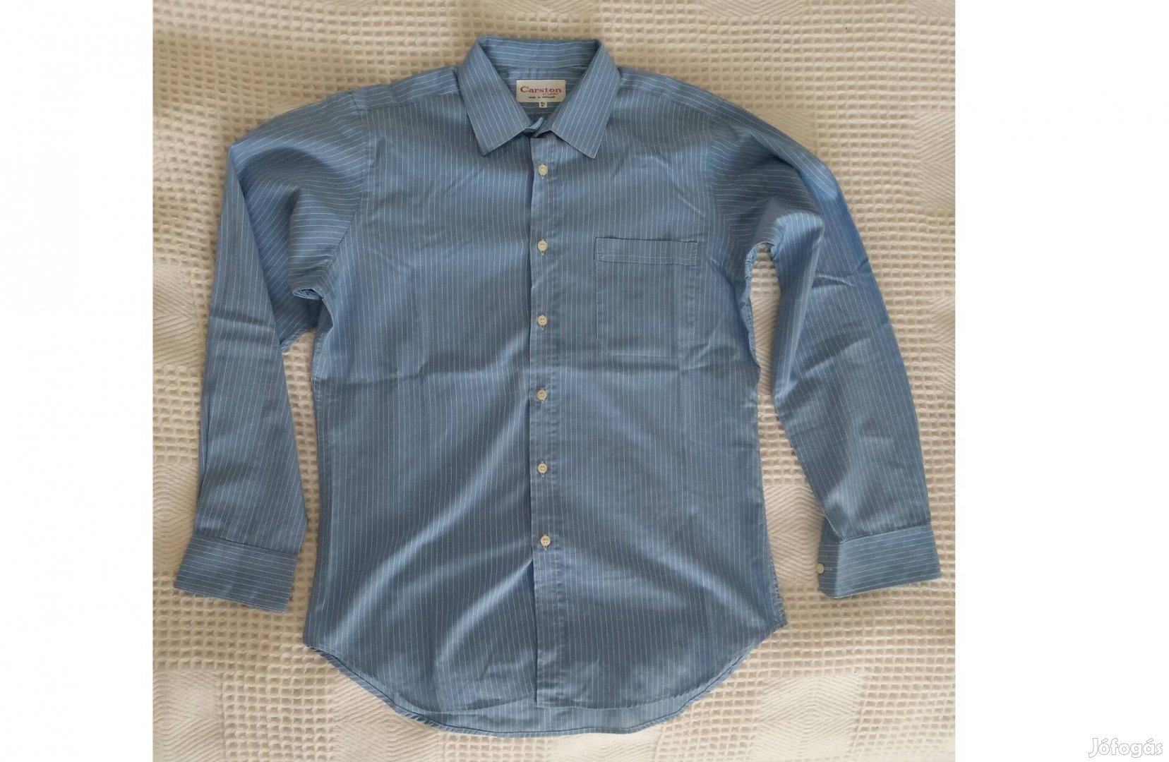 Carston férfi, fiú kék ing, fehér csíkozással 12" 41 cm méretben