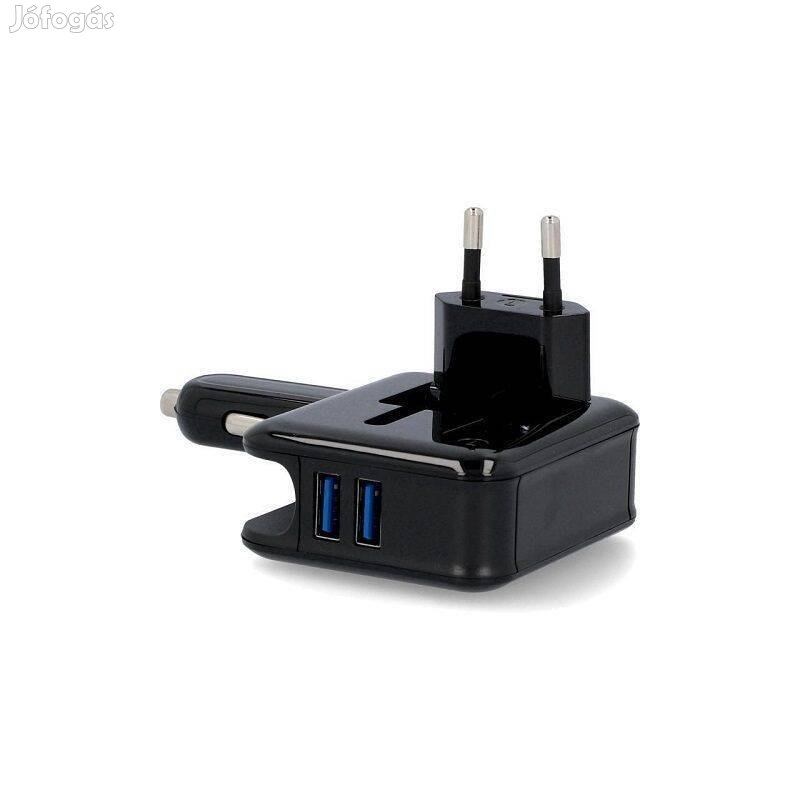 Cartrend szivargyújtós és hálózati, dupla usb töltő 12v/220v